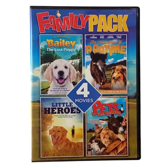 4-Movie Family Pack- Bailey, Ragtime, Little Heroes, Pets to the Rescue, EUC - Picture 1 of 5